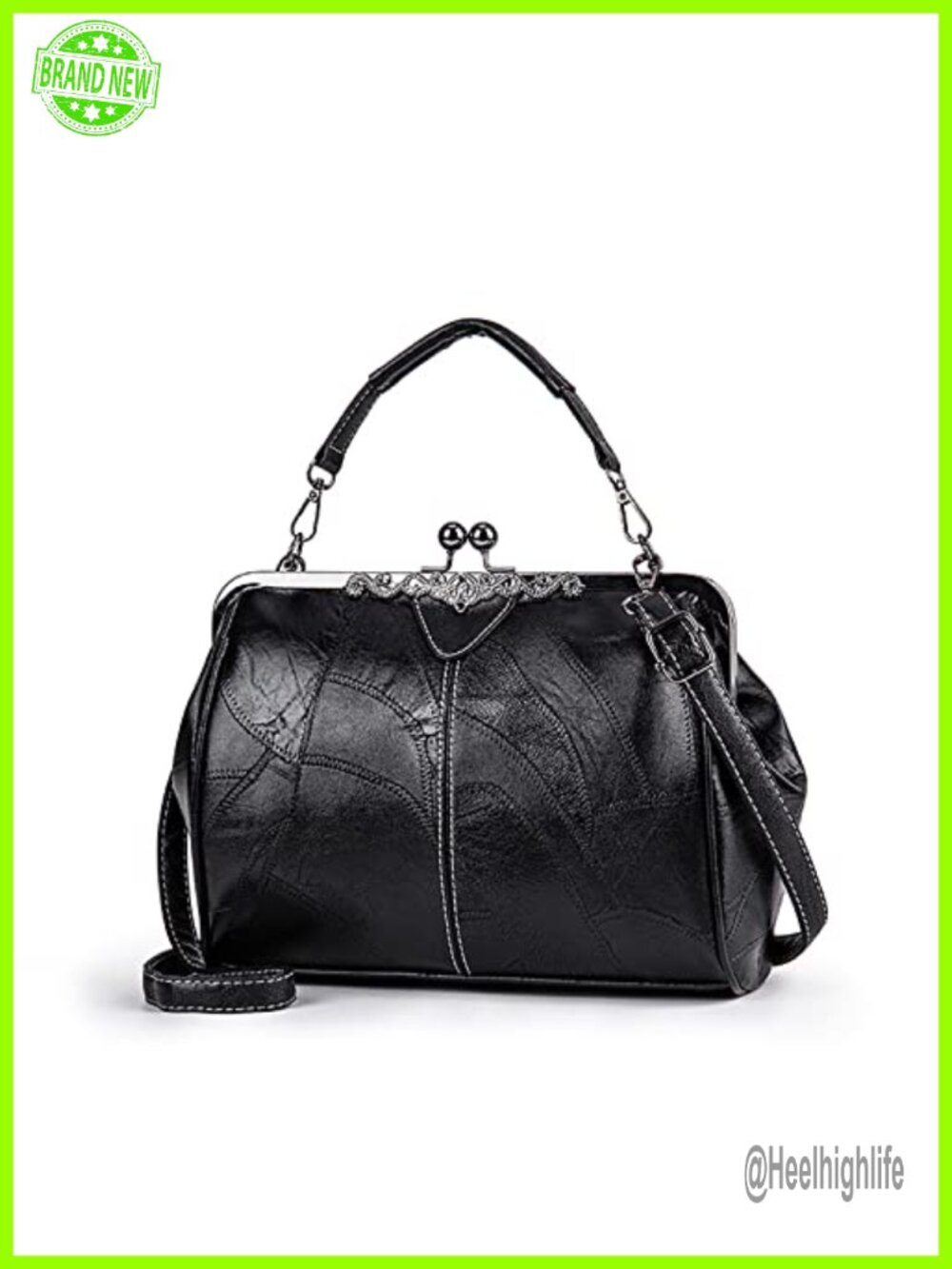 Vintage Oil Leather Satchel Kiss Lock Crossbody Shoulder Bag Clutch Purse